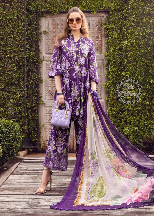 Maria B Purple MPrint Embroidered Chickenkari Lawn Dress