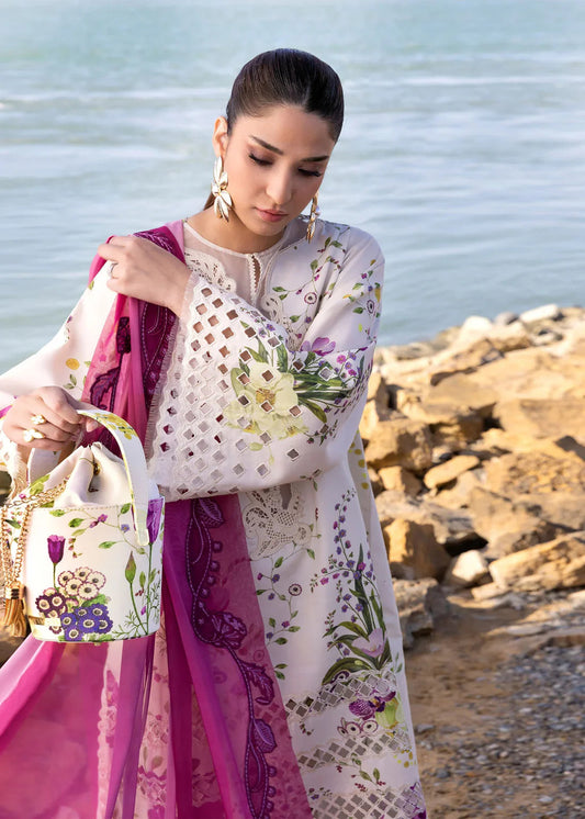 Floral Embroidered Lawn Suit with Lace Cutwork 3Pc – Crimson