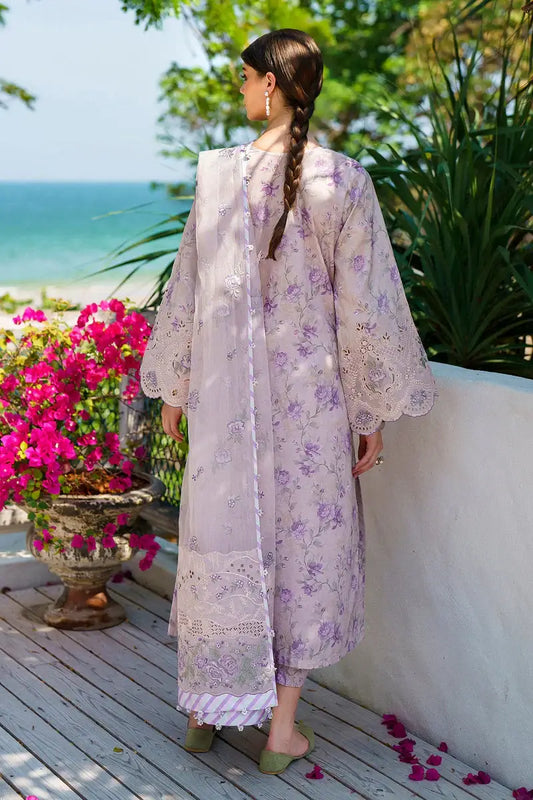 Baroque Purple Summer Collection Embroidery Dress standing Back pose
