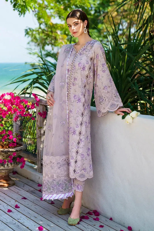 Baroque Purple Summer Collection Embroidery Dress standing front pose