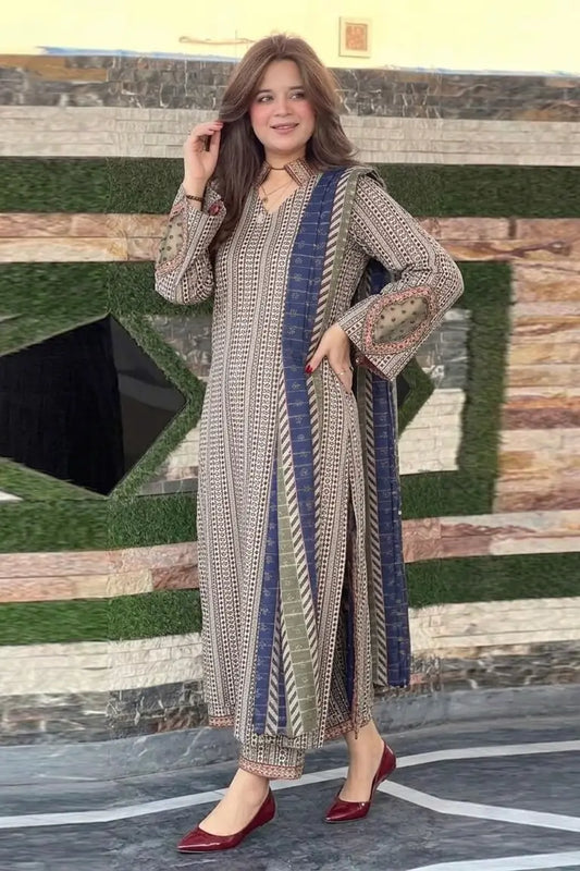 Bin Saeed Printed Lawn Dress Karachi D02 Right Pose