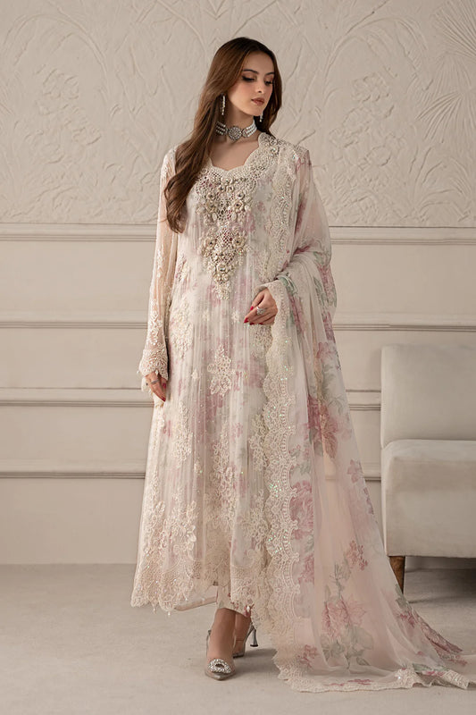 Maria Bridal Embroidered Chiffon Dress with Printed Silk Inner Dress