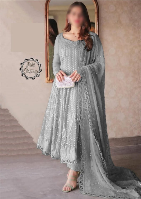 Asim Jofa 9MM Grey Chiffon Frock