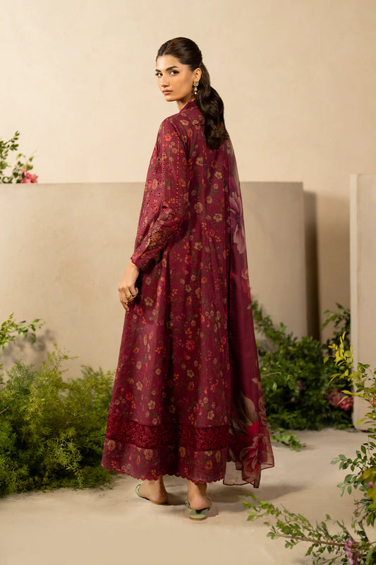 Iznik 3Piece Maroon Chickenkari Lawn Dress