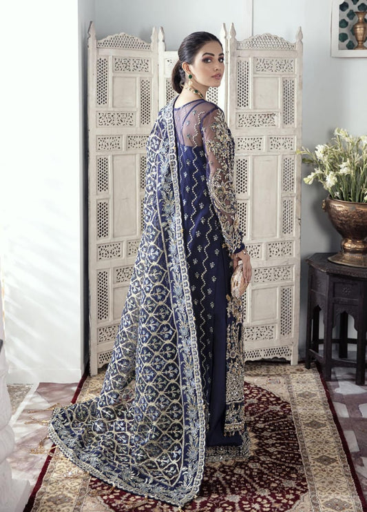 Gulaal Blue Exclusive Net Embroidery 3pc Wedding Collection | Unstitched