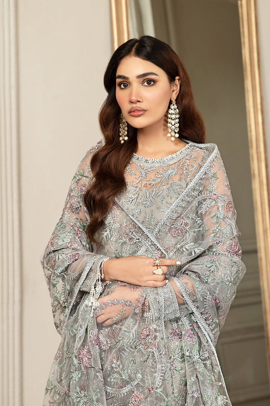 Zarif Grey 3Pc Net Embroidered Collection