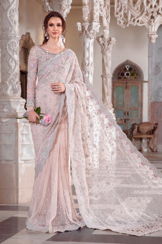 Maria B Net Embroidered Saree | Unstitched