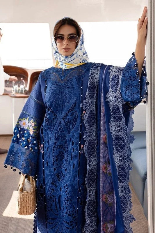 Monaco By Parishay Blue Luxury Chickenkari Lawn Dress