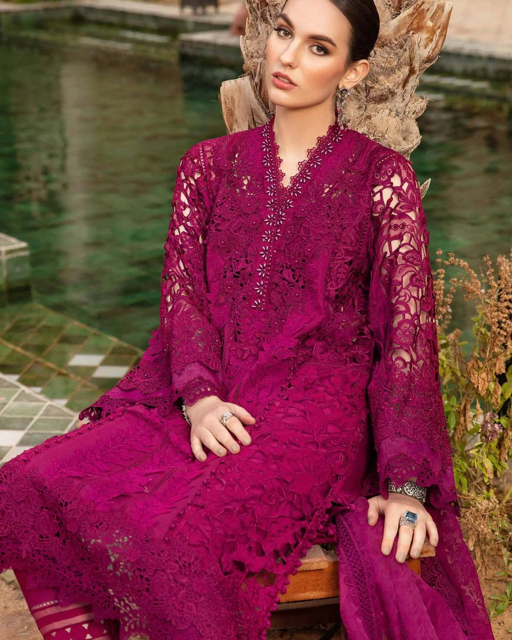 Maria B Cotton Chickenkari Cutwork Dress