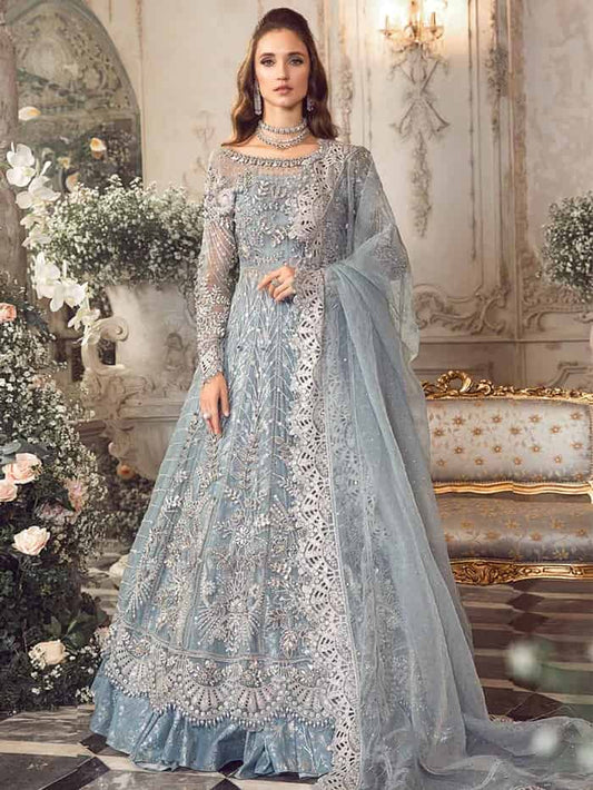 Maria B Ice Blue Couture Net Embroidered Frock