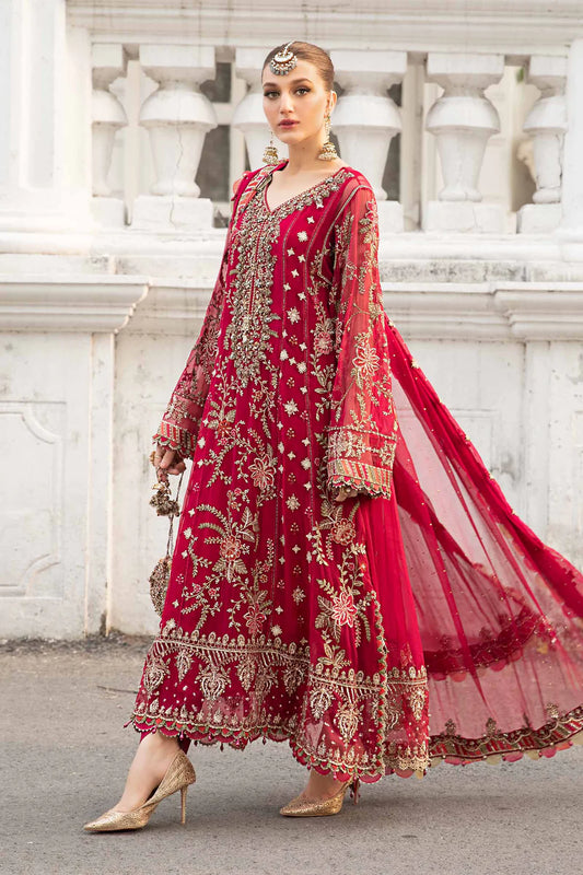 Maria.B Luxury Chiffon Red Dress Embroidered 3 Piece