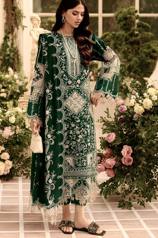 Bin Ilyas Green Chickenkari Lawn Dress