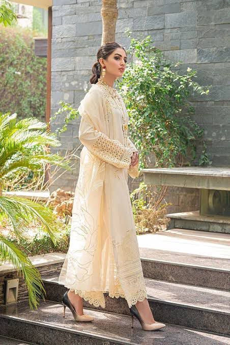 Mushq Creme Chickenkari Lawn Dress