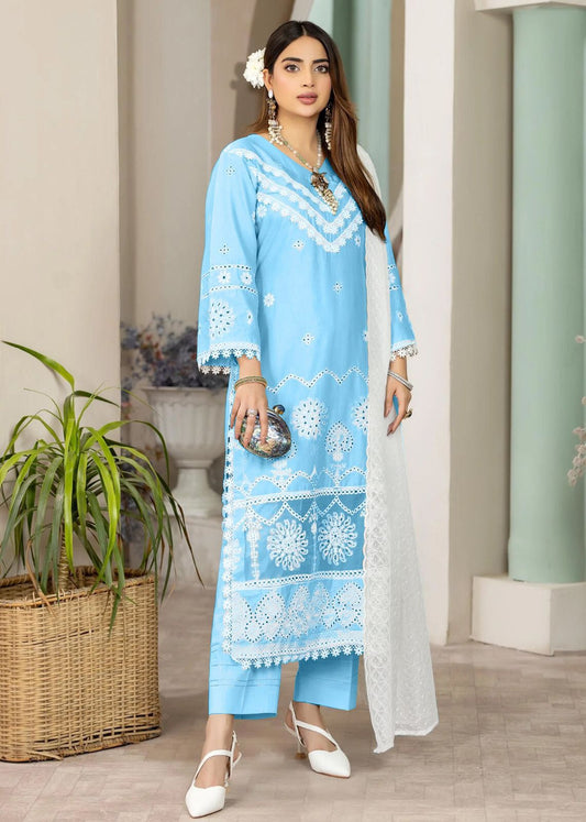 Asim Jofa Skyblue Chickenkari Lawn Dress