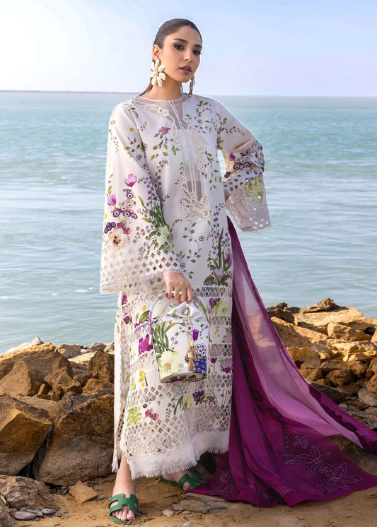 Floral Embroidered Lawn Suit with Lace Cutwork 3Pc – Crimson