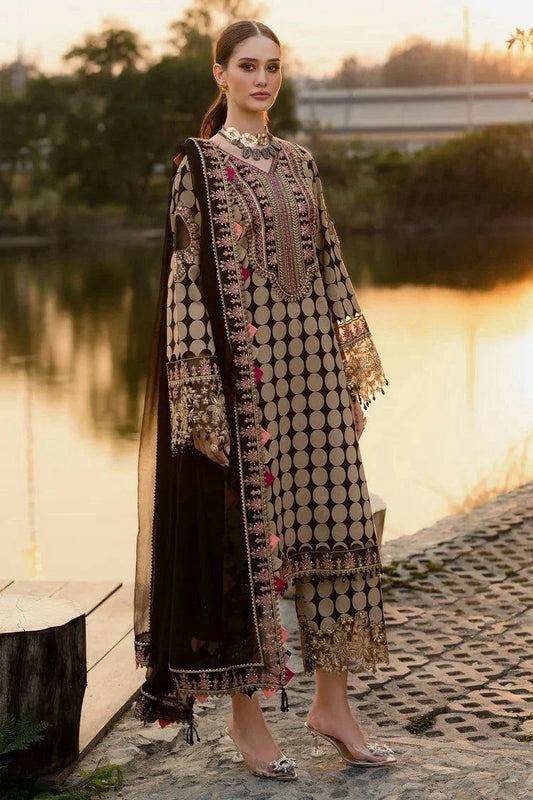 Charizma Brown Embroidered Lawn Dress