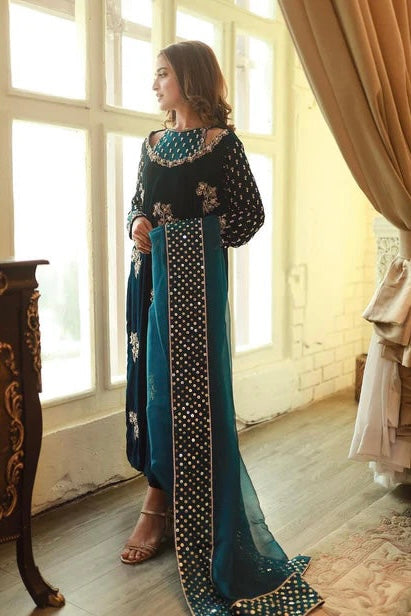 Afrozeh Embroidered Hand Embellished Velvet Dress