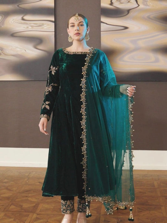 Zafira Green Velvet Dress