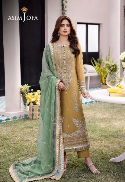 Asim Jofa 3Pcs Golden Organza Dress