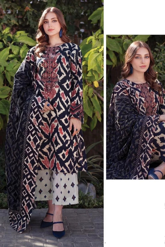 Baroque Black 3Pc Embroidered Lawn Dress