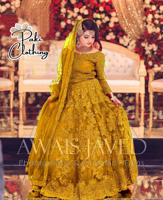 Mariam & Maria Mustard Net Frock