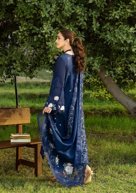 Elaf Navy Blue Laserwork Chickenkari Lawn Dress Pose 2
