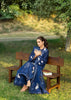 Elaf Navy Blue Laserwork Chickenkari Lawn Dress sitting pose