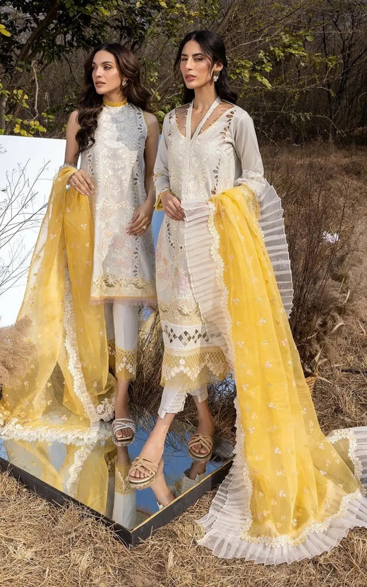 Asifa & Nabeel White Chickenkari Lawn Dress