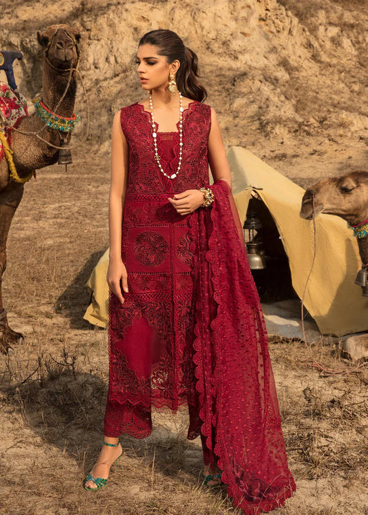 Crimson Red Chickenkari Lawn Dress