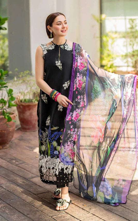 Asifa Nabeel Black Meraki Embroidered Lawn 3Pc Dress