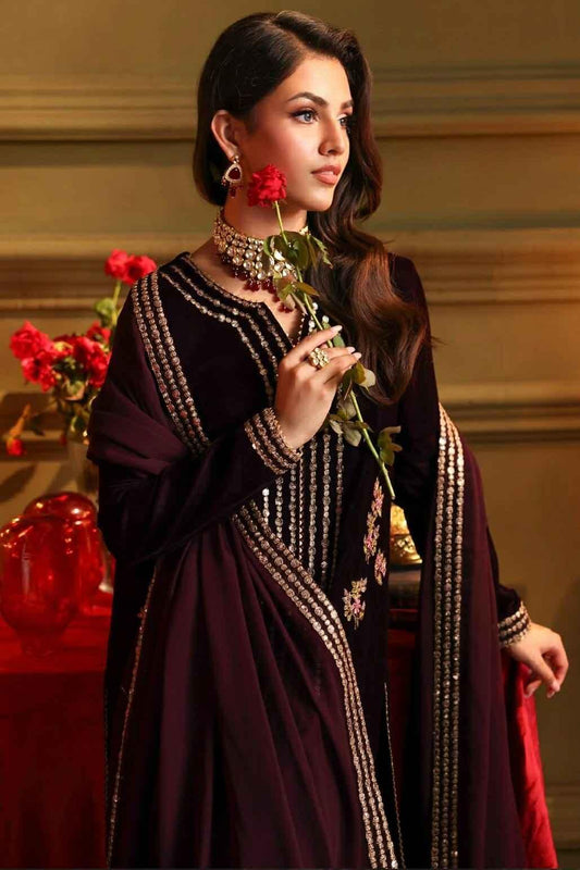 Charizma Luxury Embroidered Velvet Dress with HandWork