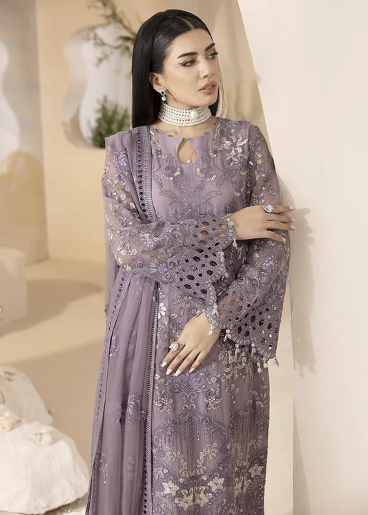Laam Lavish Mauve Chiffon suit standing pose 2