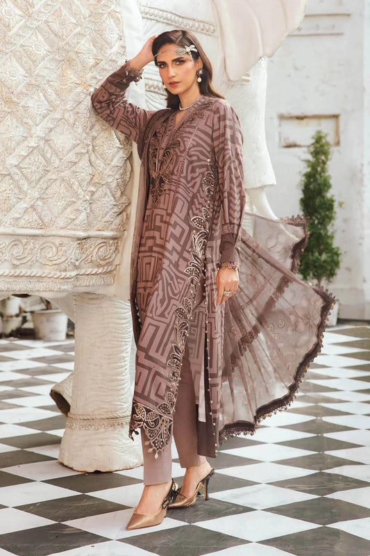 Maria B Brown Embroidered Lawn MBL 2703 B Side pose