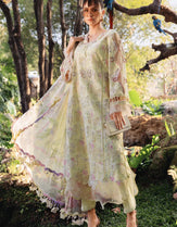 Maria B Laser Butterfly Embroidered Lawn yellow Dress pose 1