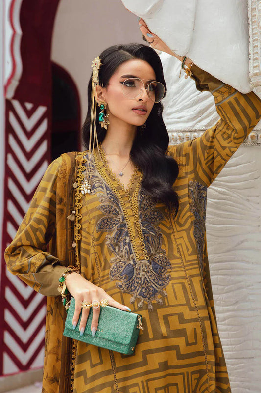 Maria B Mustard Embroidered Lawn MBL 2703 A closeup picture