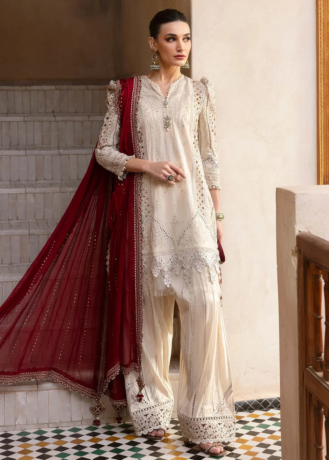 Maria B White Luxury ChickenKari Lawn Dress